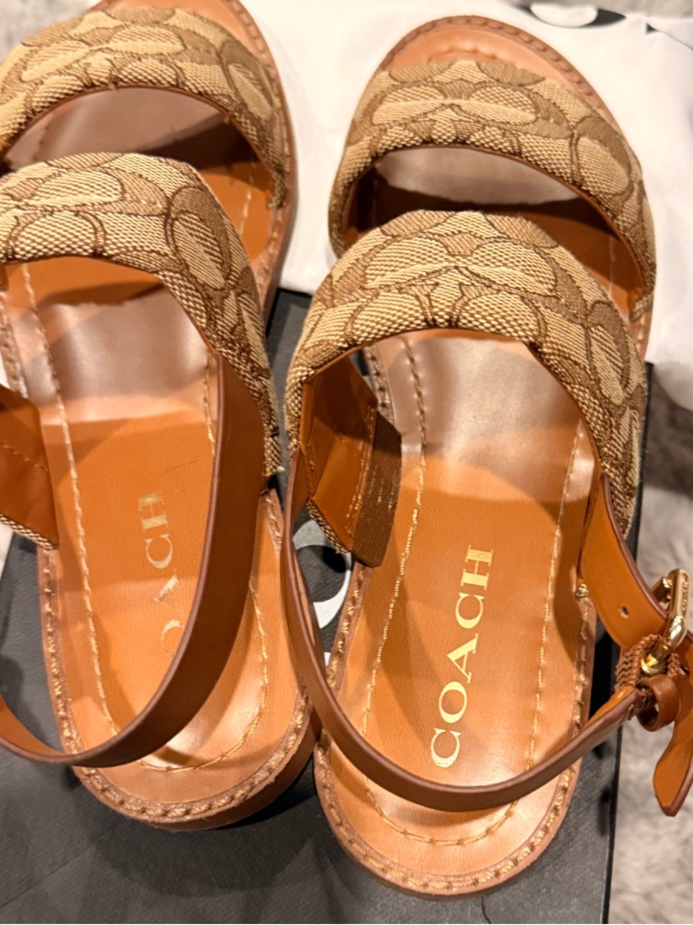 Coach Brown Signature Canvas Double-Strap Slingback Sandals - Picture 4 of 6